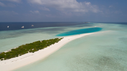 Fototapeta na wymiar Aerial landscape of small island in Indian ocean, Maldives