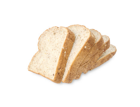 Closeup pile of wheat bread for breakfast with shadow isolated on white background