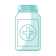 blue silhouette shading cartoon remedy bottle with lid and label vector illustration