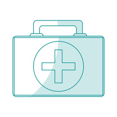 blue silhouette shading cartoon first aid kit with symbol cross vector illustration