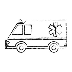 black blurred silhouette cartoon ambulance truck with medical symbol vector illustration