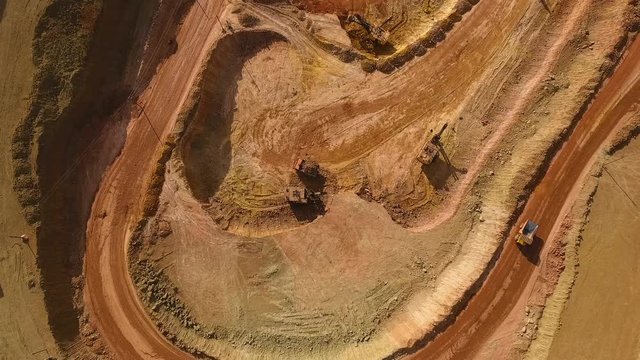 Panorama of the quarry. Barkhan sands. Development of minerals. View from above.