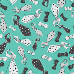 Ties and bow tie. Father's day. Seamless pattern. Design for textile, wrapping paper.