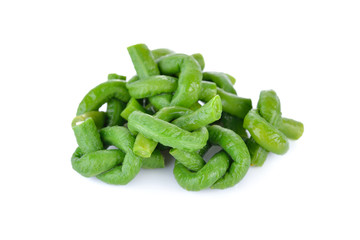 boiled yard long bean on white background