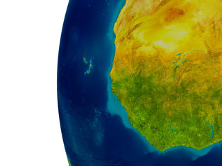 Gambia on model of planet Earth