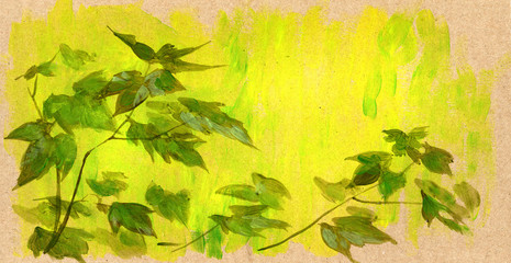 Naklejka premium Hand drawn illustration of a sunny landscape with green leaves