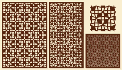 Set of decorative panels laser cutting. Repeated geometric pattern. The ratio of 2: 3, 1: 2, 1: 1. Vector illustration.