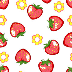 Seamless pattern strawberry with flowers.