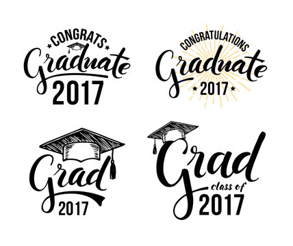Set of graduation labels. Vector isolated elements for graduation design, congratulation event, party, high school or college graduate. Congratulations graduate 2017