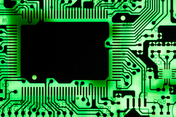 Close up of Electronic Circuits in Technology on  
Mainboard background (Main board,cpu motherboard,logic board,system board or mobo)