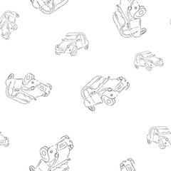 Retro car. Hand drawn outline sketch