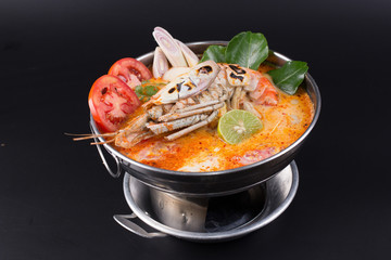 Tom yum goong spicy Thai seafood soup