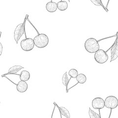 Cherries. Outline hand drawn sketch. Seamless pattern