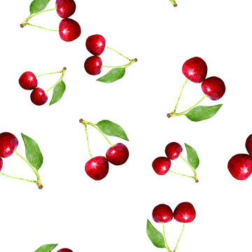 Cherries. Seamless pattern. Polygonal vector illustration