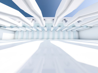 Empty white interior. 3D rendering