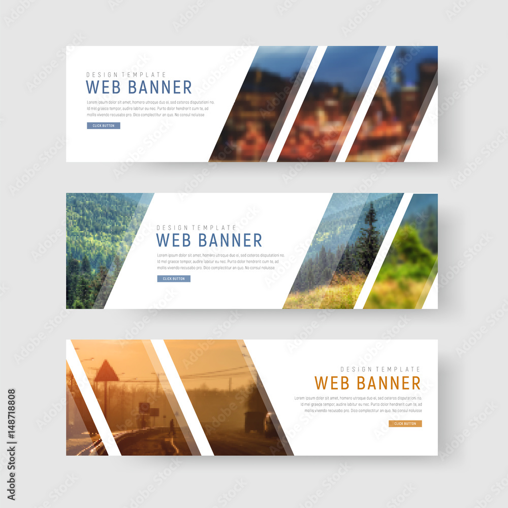 Poster template of white web banners with diagonal elements for a photo.