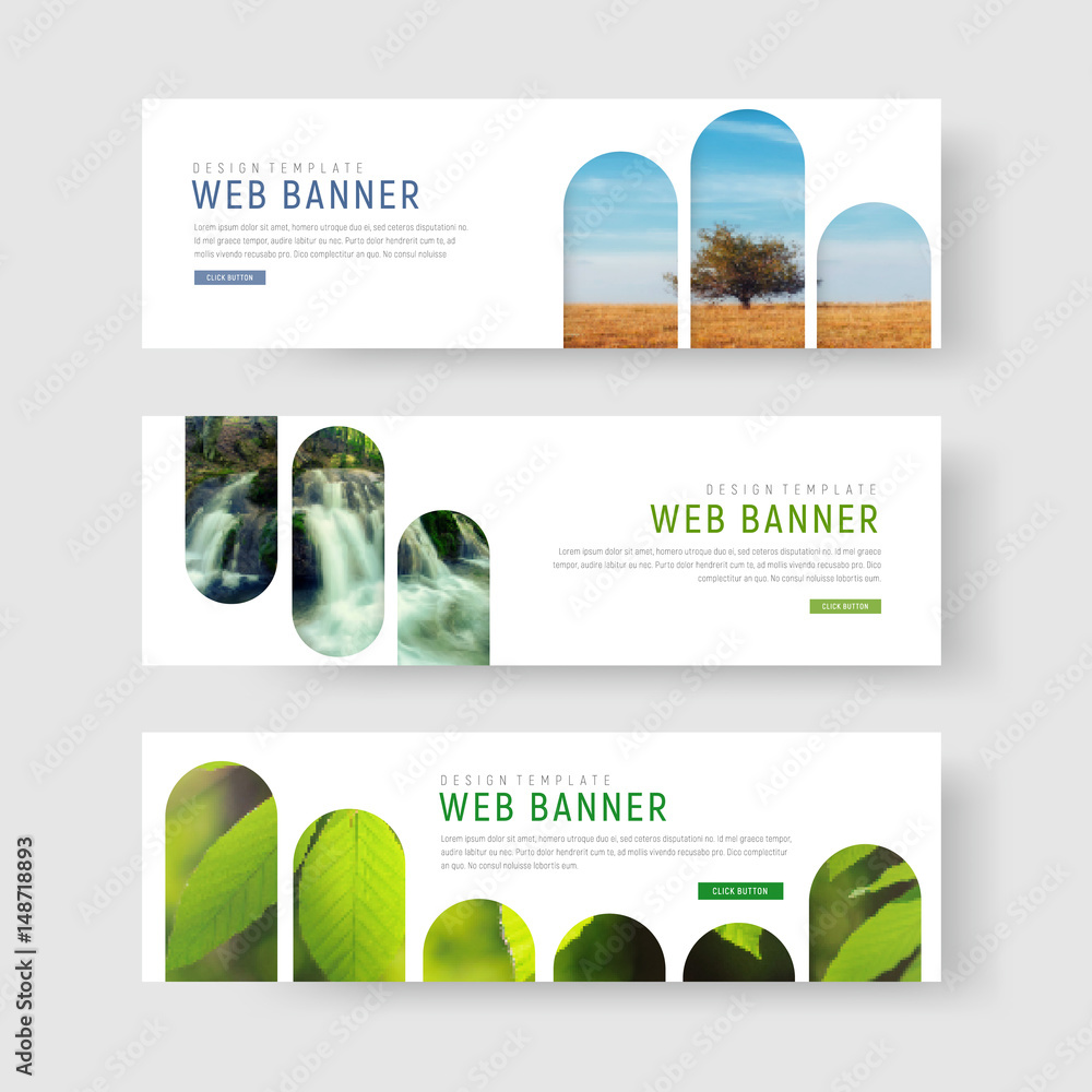 Aufkleber banners with a place for photos in the form of rectangles with rounded corners.