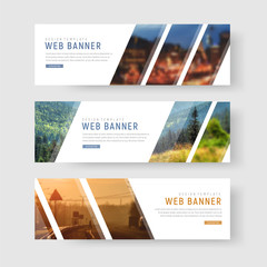 Template of white web banners with diagonal elements for a photo.