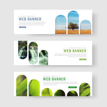 banners with a place for photos in the form of rectangles with rounded corners.