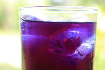 close up of cool butterfly pea juice look fresh and sweet