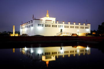 The evening at Maya Devi Temple, the birthplace of Buddha in Lumbini, Nepal.