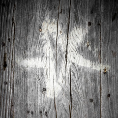 White pentacle on wood