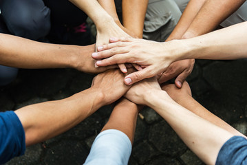 Fototapeta Group of people United Hands to built teamwork together with Spirit - teamwork concepts. obraz