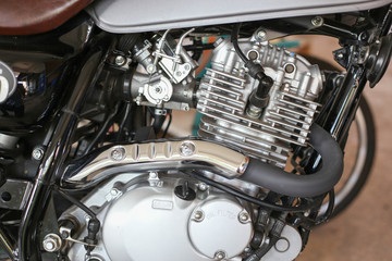 Close up of a motorcycle engine, abstract background. Grunge