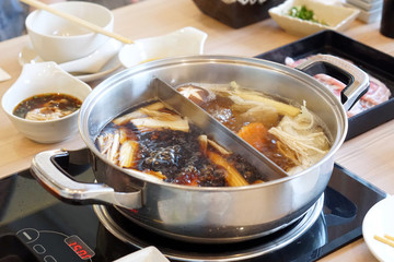  Shabu Shabu or Sukiyaki is a Japanese style and Korean style, Selective focus.