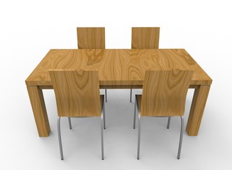 3d illustration of chairs with table. white background isolated. icon for game web.