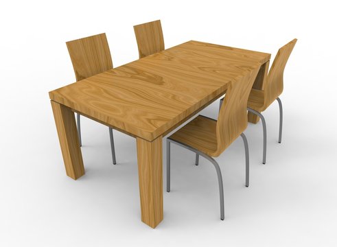 3d illustration of chairs with table. white background isolated. icon for game web.
