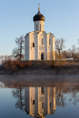 Traditional orthodox church in the rays of the first spring sun, Nerli, Russia