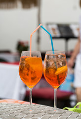 Traditional Spritz aperitif  in a bar in Italy