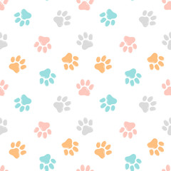 Fototapeta na wymiar Cute seamless pattern with paw prints. Animal background.