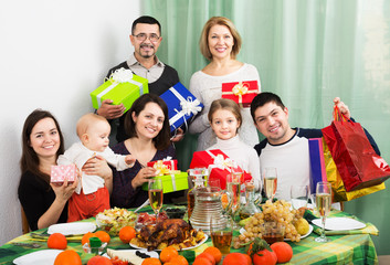 Fototapeta na wymiar Big family at festive table