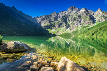 Lake in the mountains at sunrise, Poland, Europe