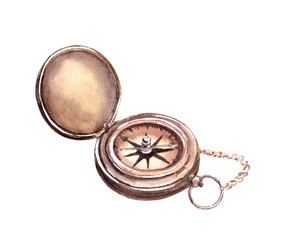 Old compass. Watercolor