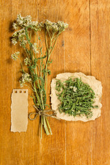 Yarrow. Dried herbs. Herbal medicine, phytotherapy medicinal herbs.