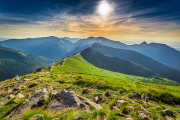 Obraz na płótnie Canvas Sunset in Tatras mountains, Kasprowy Wierch, Poland, Europe