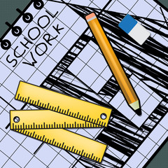 School Work Showing Lesson Assignment 3d Illustration - obrazy, fototapety, plakaty