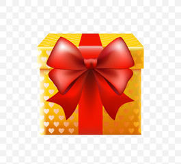 3d Realistic Yellow Gift Box with Red Bow. Isolated Vector Element.