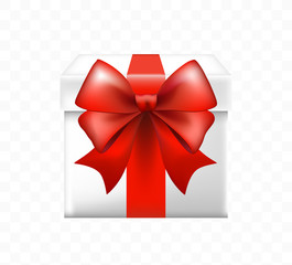 3d Realistic White Gift Box with Red Bow. Isolated Vector Element
