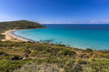 Beautiful paradise beach with turquoise sea - Sardinia Mari Pintau beach - Cagliari