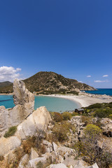 Fototapeta na wymiar A vertical view of beautiful beach at Punta Molentis, Villasimius, Sardinia, Italy