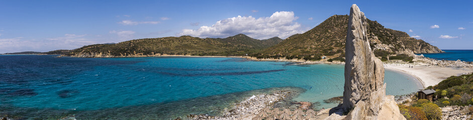 A panoramin view of beautiful beach at Punta Molentis, Villasimius, Sardinia, Italy