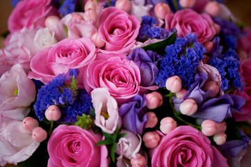 Wedding bouquet in pink and purple tones. Beautiful and delicate.