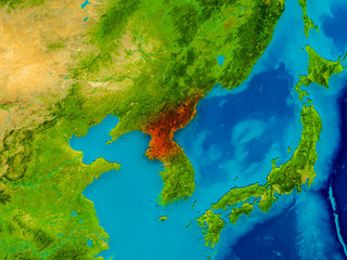 North Korea on physical map