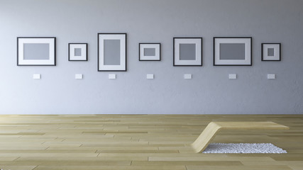 3d rendering image of gallery room with blank photo frame