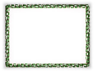 Frame and border of ribbon with the Pakistan flag, edging from the golden rope. 3d illustration