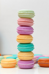 Pyramid of artificial colored macaroons, plastic